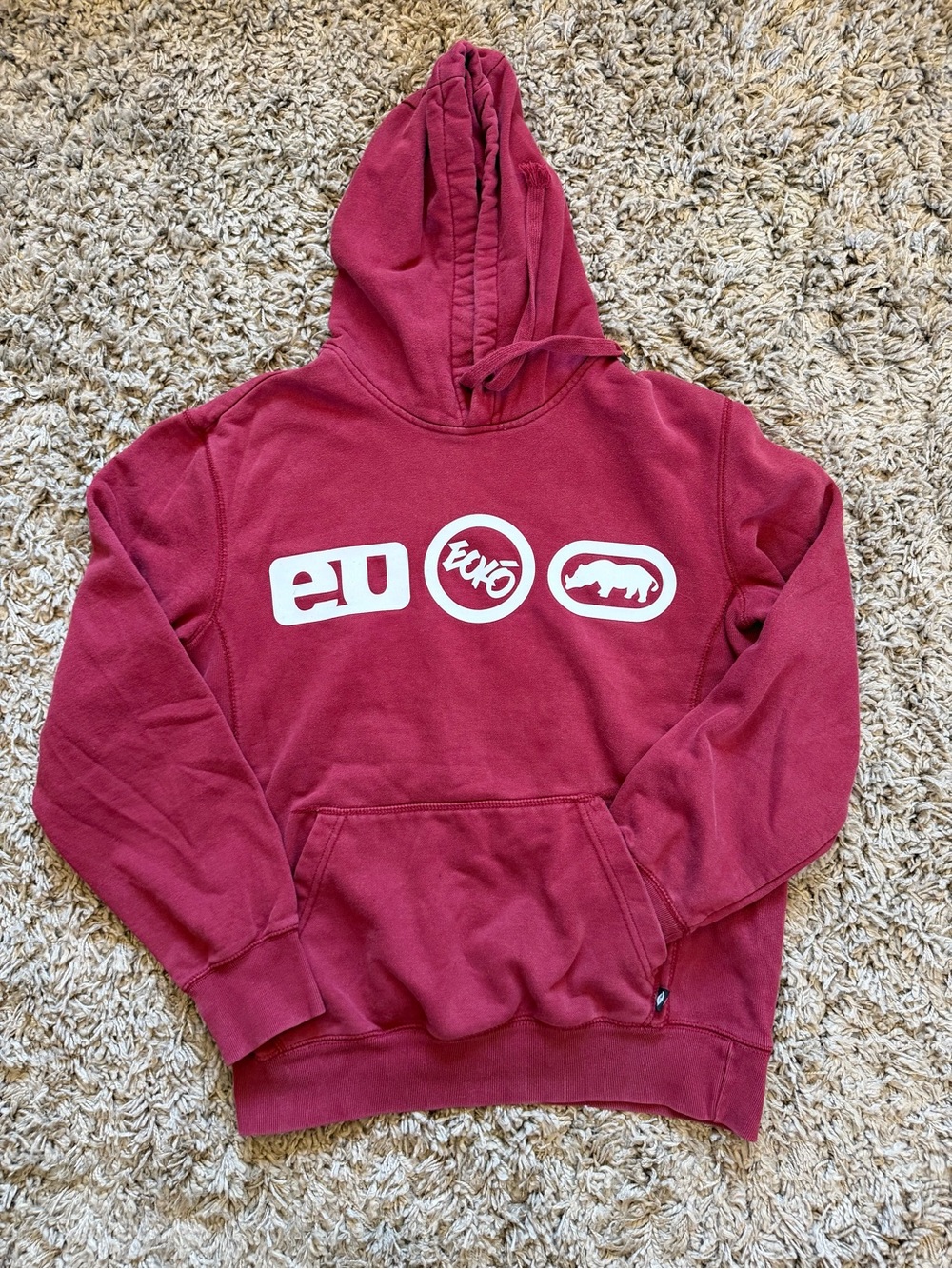 VTG Ecko Unltd. Y2K Burgundy Fleece Pullover Hoodie Logo Graphic Print Size M